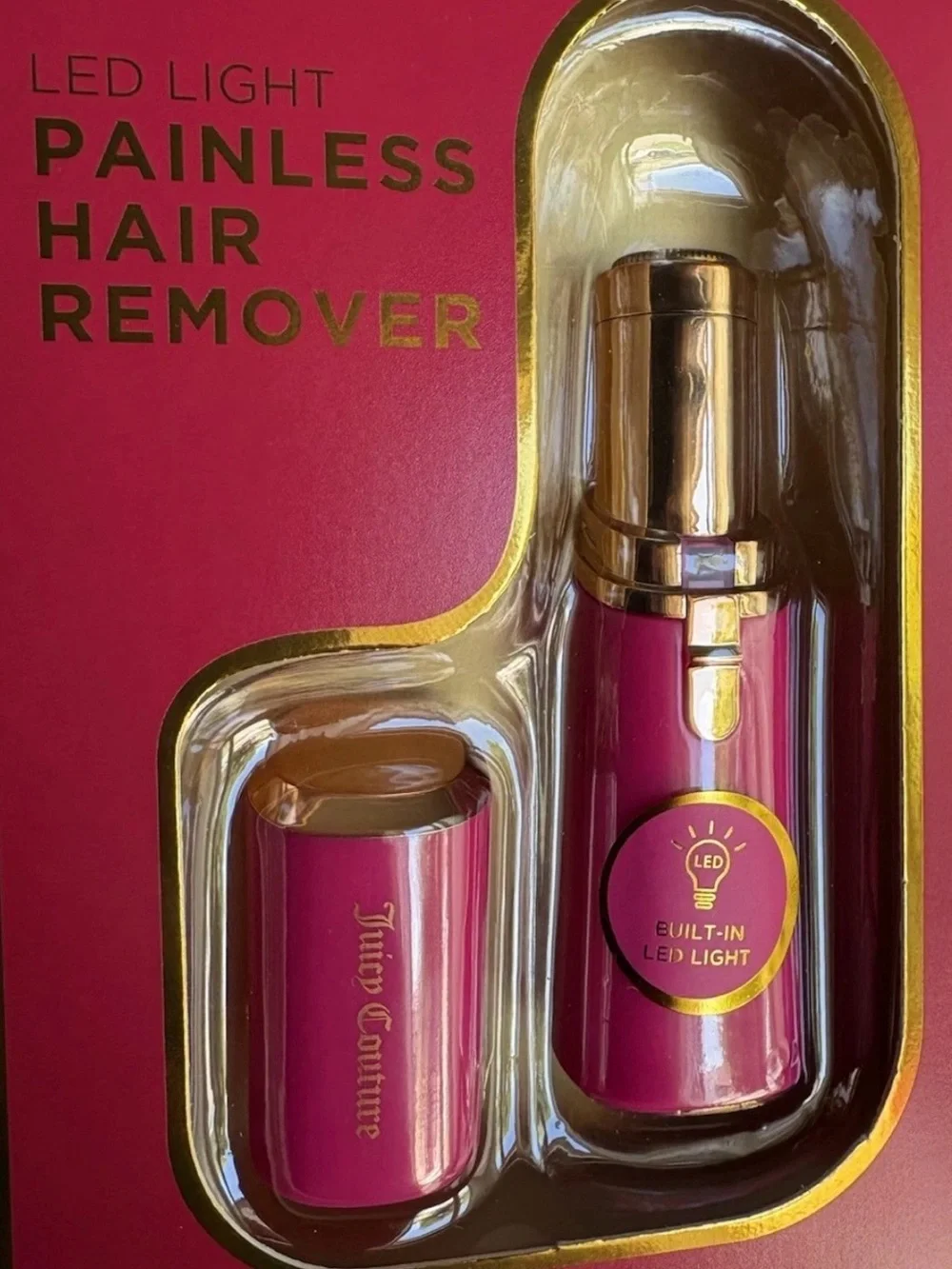 Juicy Couture LED Light Painless Hair Remover 18K Gold Plated Facial Shaver Pink